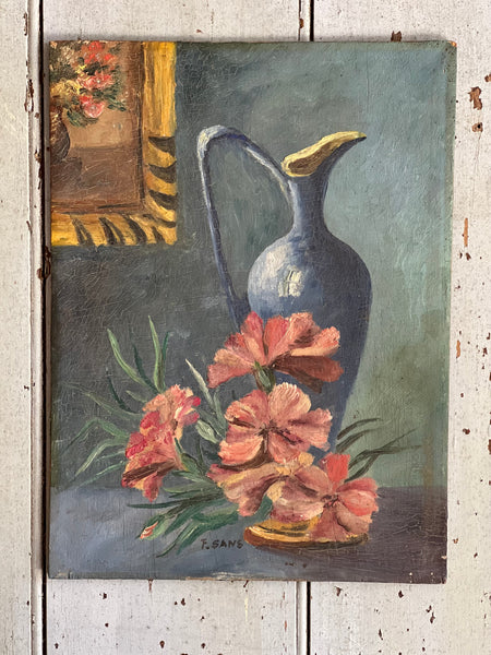 French Floral Painting on Board