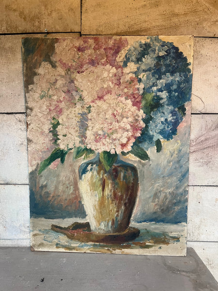 Large French Vintage Floral Oil Painting