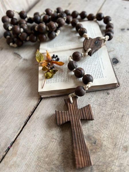 Huge French Vintage Dark Brown Rosary Beads