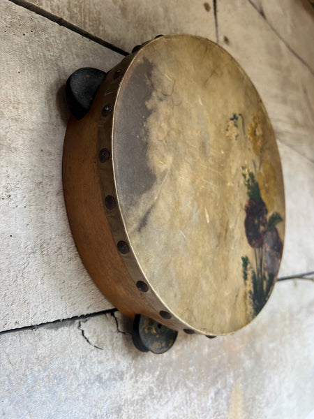Sweet Painted Floral French Vintage Tambourine