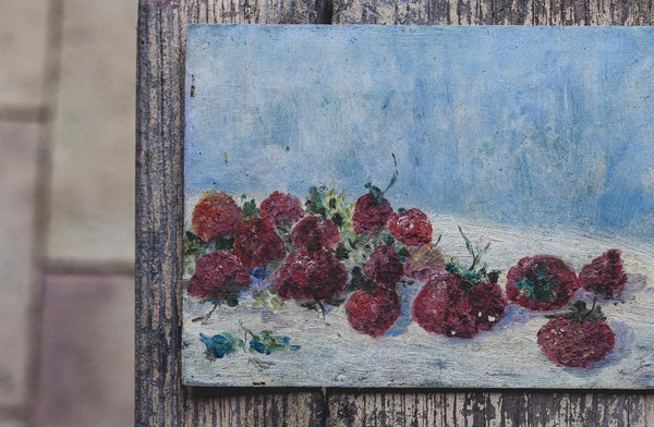 Vintage Small Strawberry Oil Painting