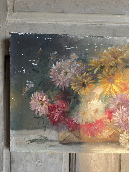 Rustic Floral Oil on Canvas