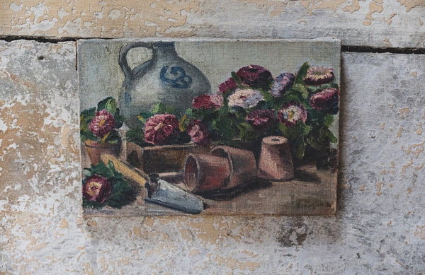 1930s French Floral Oil on Canvas
