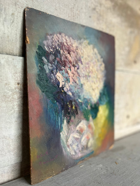 Small French Vintage Floral Oil Painting