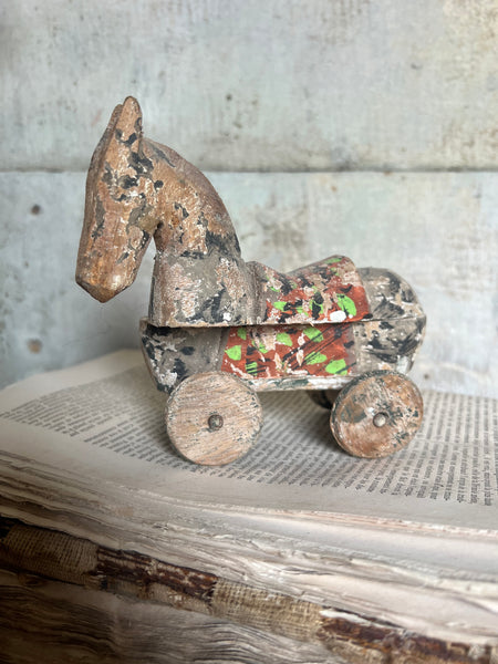Antique Wooden Horse on Wheels