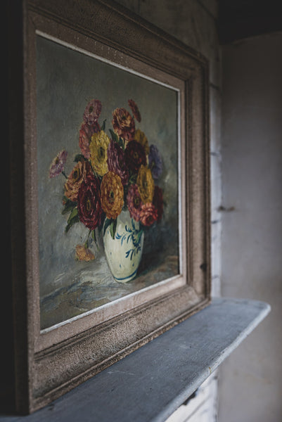 Large Framed Floral Oil Painting