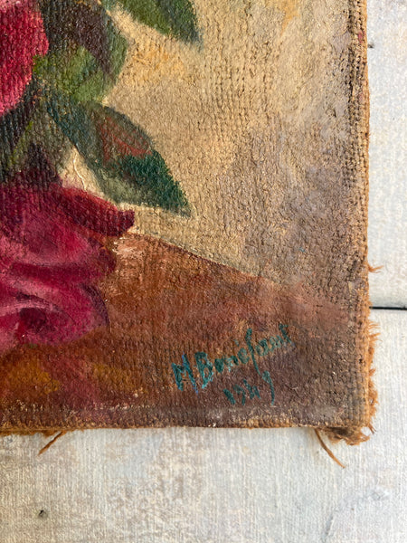 Gorgeous French Vintage Rose Painting 1949