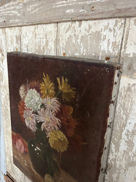 Antique French Floral Oil on Canvas