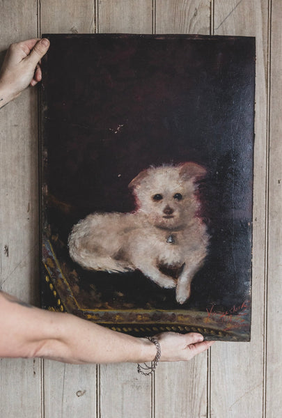 Large Antique French Dog Painting 1898