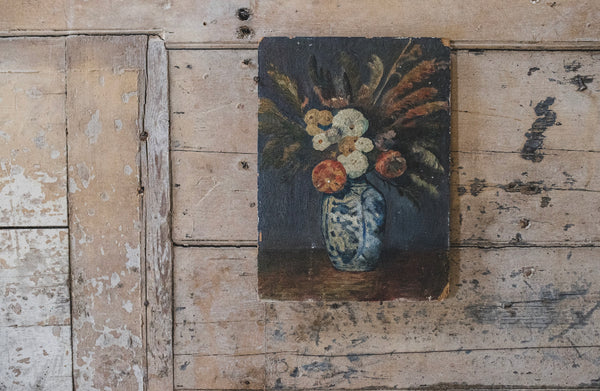 Antique French Floral Painting on Board