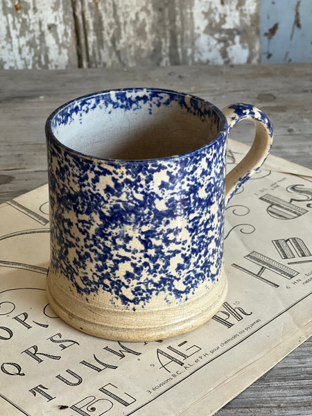 Antique French Spongeware Tankard