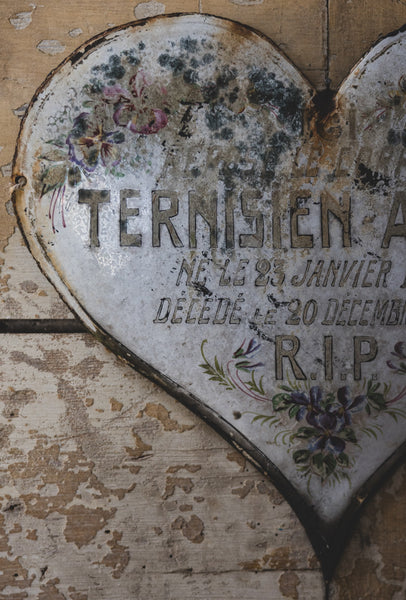 Large Decorative Rustic French Enamel Memorial Heart