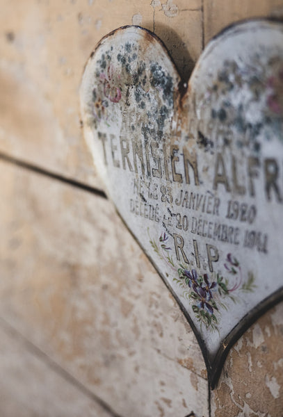 Large Decorative Rustic French Enamel Memorial Heart