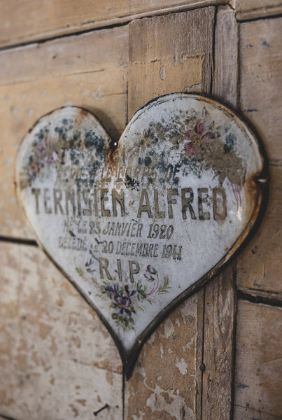 Large Decorative Rustic French Enamel Memorial Heart