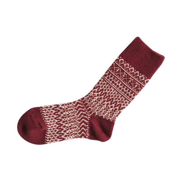 Nishiguchi Kutsushita Wool Jacquard Socks - Red