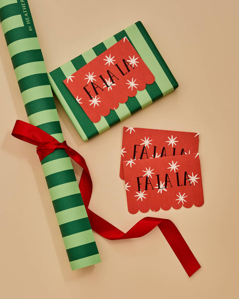 Pack of 5 Scallop Cards - Fa La La Red Stars