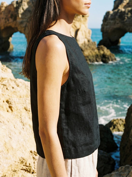 Sleeveless Linen Tank Top Black
