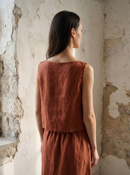Sleeveless Linen Tank Top Rust
