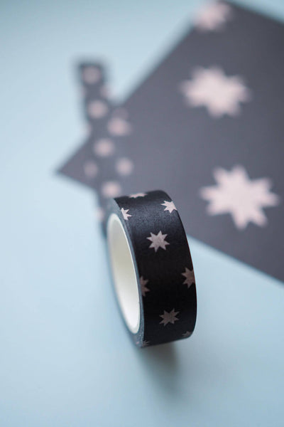 Journalling washi tape - black quilted star pattern