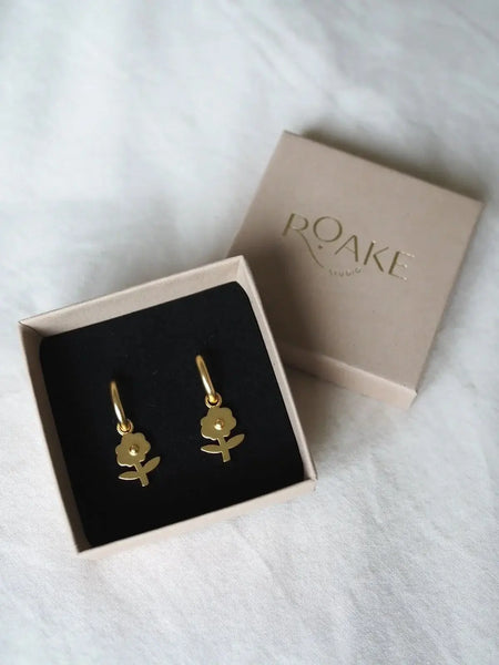 Pansy Flower Gold Charm Earrings