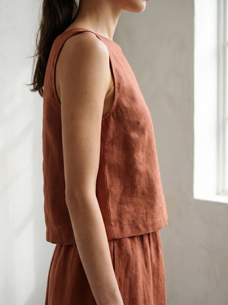 Sleeveless Linen Tank Top Rust
