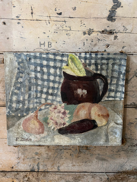 French Vintage Painting Kitchen Scene
