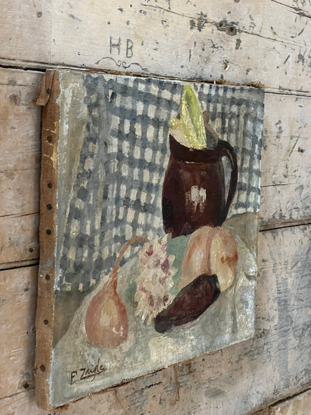 French Vintage Painting Kitchen Scene