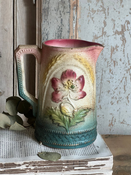 French Vintage Gorgeous Barbotine Jug
