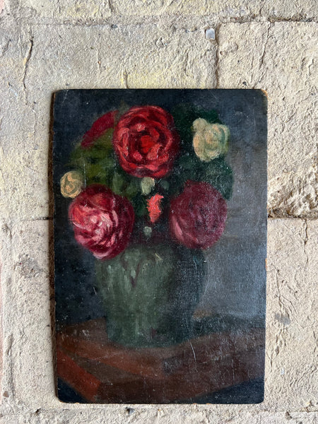 Small French Vintage Rose Oil on Board