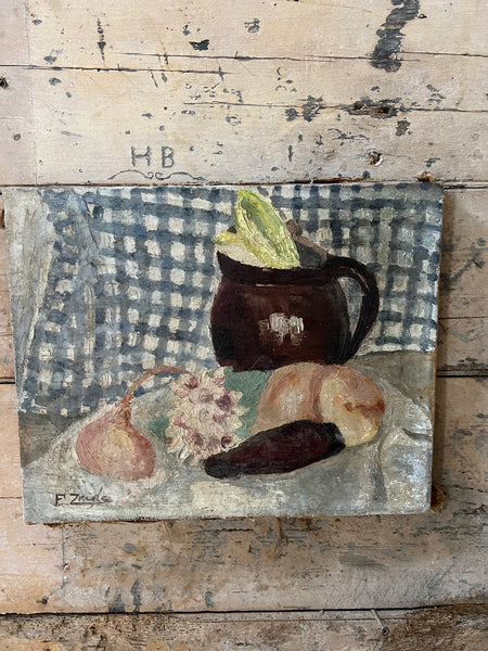 French Vintage Painting Kitchen Scene