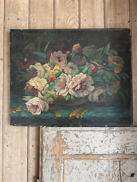 Vintage French Shabby Oil Painting on Canvas