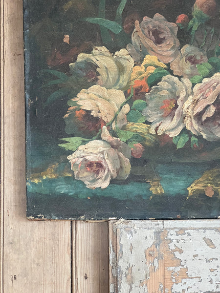 Vintage French Shabby Oil Painting on Canvas