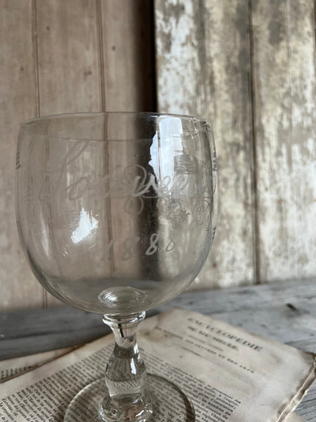 1888 Vintage French Etched Glass