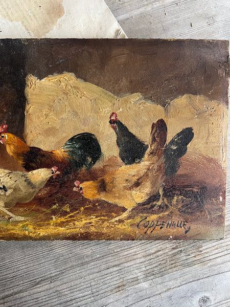 Small French Chicken Oil Painting