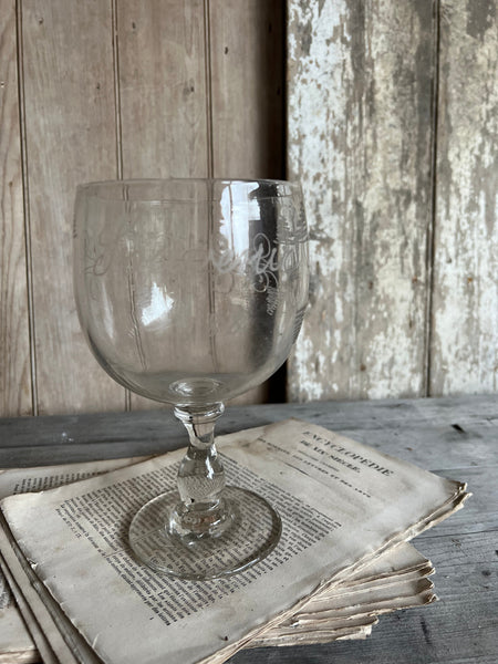 1888 Vintage French Etched Glass