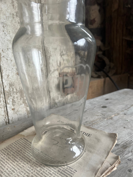 Vintage French Glass Etched Jar