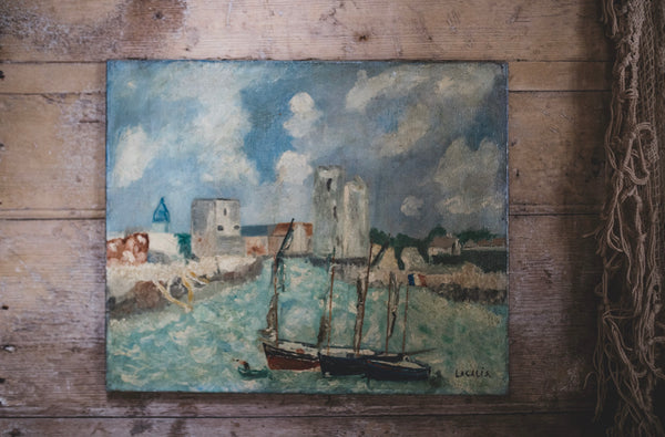 French Boat Painting on Canvas