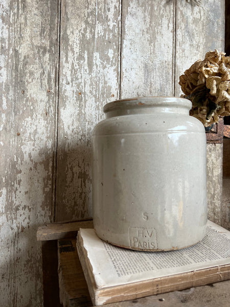 Vintage French Stoneware Pot H V Paris