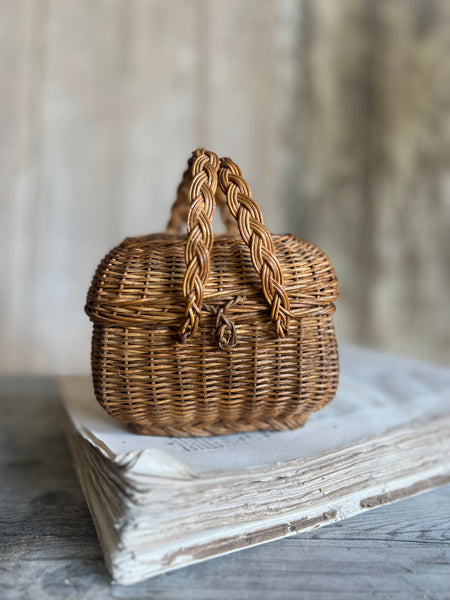 Tiny Vintage Wicker Basket with Handles