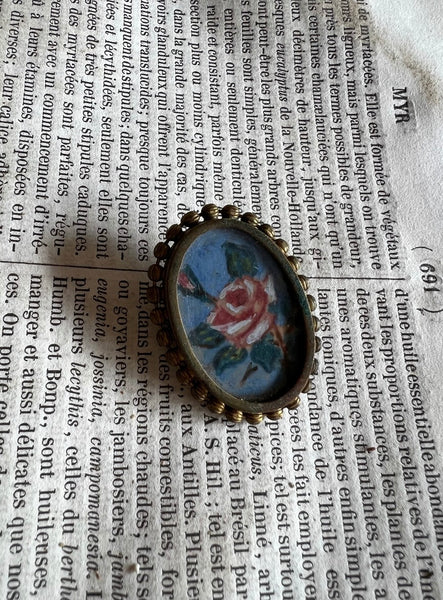 Sweet French Vintage Hand Painted Brooch
