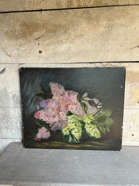 Vintage Dark French Shabby Oil Painting on Canvas