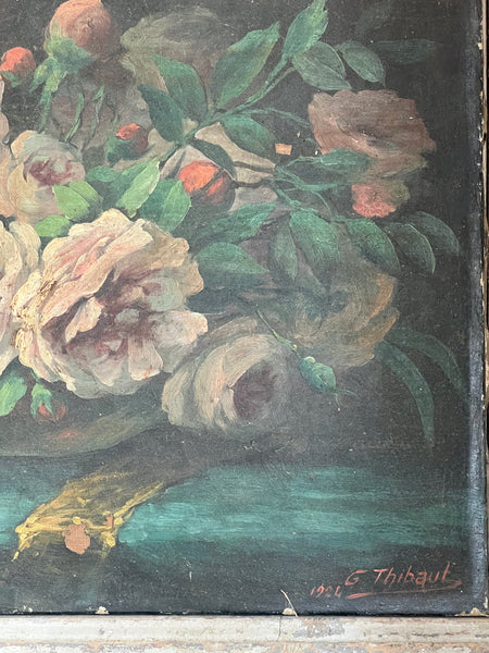 Vintage French Shabby Oil Painting on Canvas