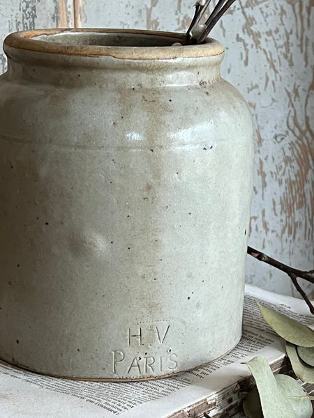 Small Vintage French Stoneware Pot H V Paris