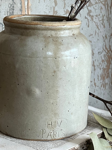 Small Vintage French Stoneware Pot H V Paris