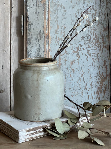 Small Vintage French Stoneware Pot H V Paris
