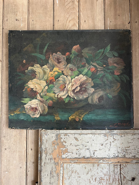 Vintage French Shabby Oil Painting on Canvas