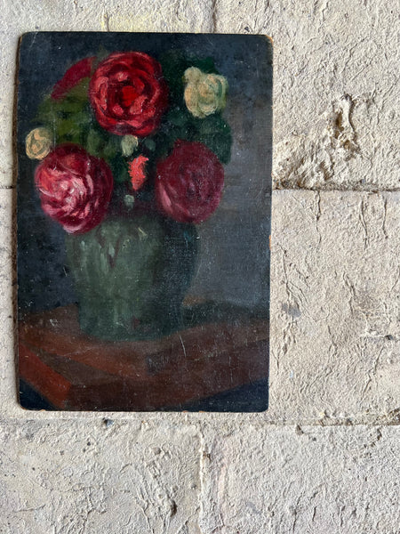 Small French Vintage Rose Oil on Board