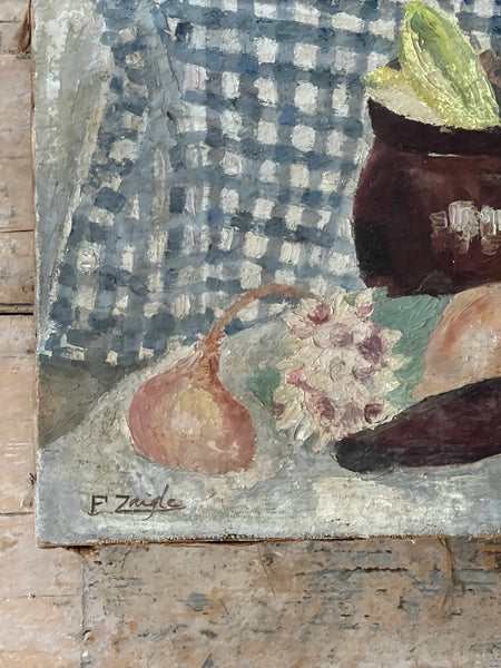 French Vintage Painting Kitchen Scene
