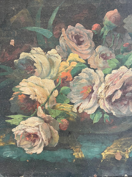 Vintage French Shabby Oil Painting on Canvas