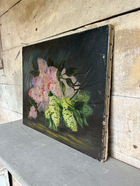 Vintage Dark French Shabby Oil Painting on Canvas